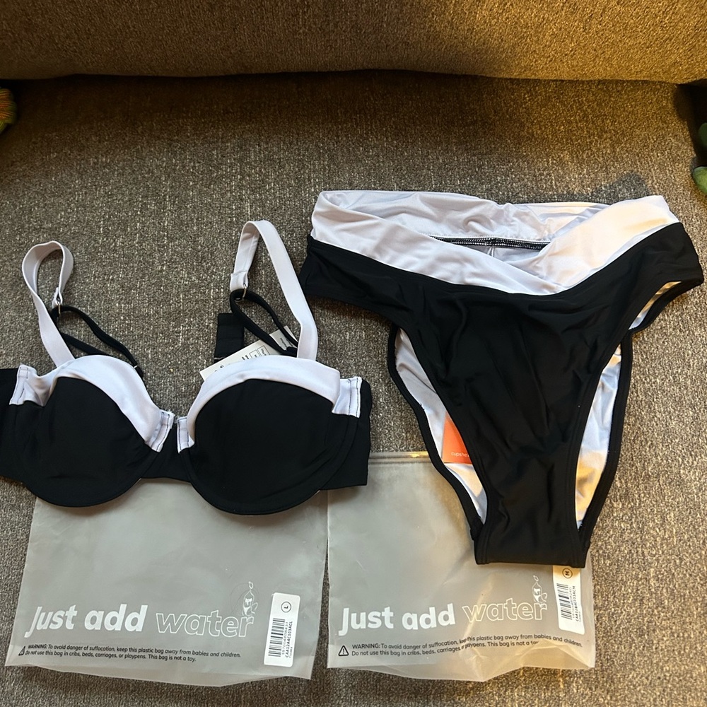 Black and White color block bathing suit